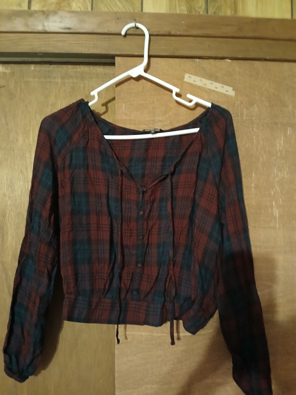 Express Plaid Button-Front Top - Burgundy & Navy